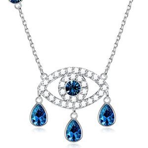 Evil Eye Necklace MUSECLOUD 925 Sterling Silver Blue Crystal Necklace